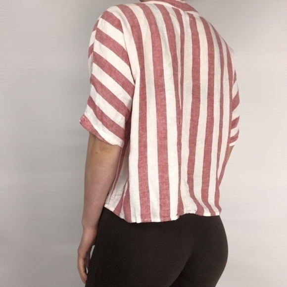 Rails Thea Tie Front Button Up Linen Blouse Seville Stripe XS - Picture 3 of 11